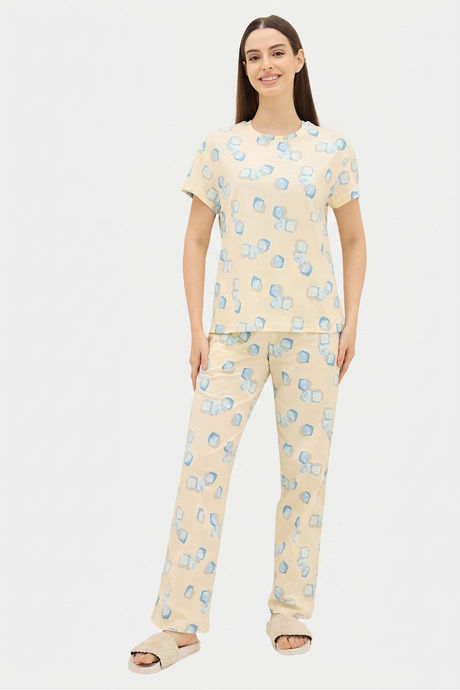 Sweet Dreams Geometric Printed Pyjama Set - Light Yellow — image 6